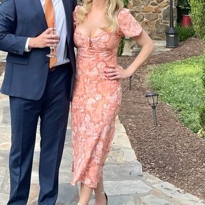 Pink floral midi dress